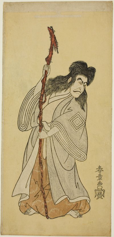De acteur Ichikawa Danjuro IV mogelijk als Tenjiku Tokubei in het stuk "Tenjiku Tokubei keert het roer naar huis (Tenjiku Tokubei Kokyo no Torikaji)," uitgevoerd in het Nakamura theater in de achtste maand, 1768 door Katsukawa Shunsho