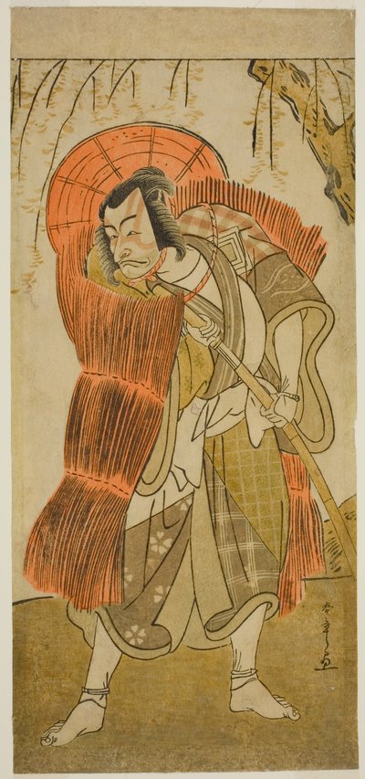 De acteur Ichikawa Danjuro V als Akushichibyoe Kagekiyo vermomd als bedelaar, in het stuk Tsukisenu Haru Hagoromo Soga, uitgevoerd in het Ichimura Theater in de derde maand, 1777 door Katsukawa Shunsho