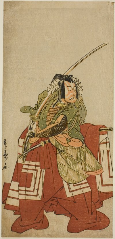 De acteur Ichikawa Danjuro V als Arakawa Taro in het stuk Date Nishiki Tsui no Yumitori, uitgevoerd in het Morita Theater in de elfde maand, 1778 door Katsukawa Shunsho
