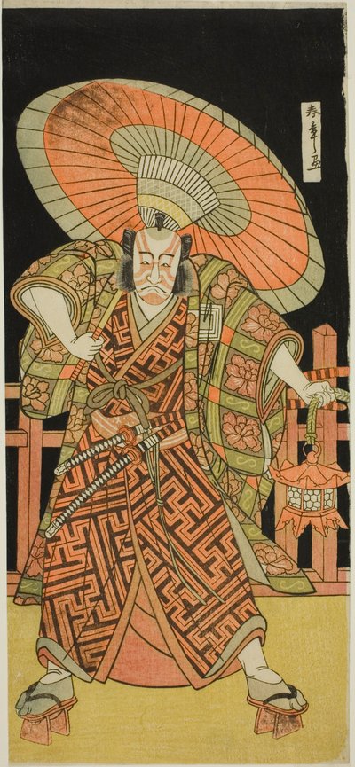 De acteur Ichikawa Danjuro V als Kazusa no Gorobei Tadamitsu in het stuk Kitekaeru Nishiki no Wakayaka, uitgevoerd in het Nakamura Theater in de elfde maand, 1780 door Katsukawa Shunsho