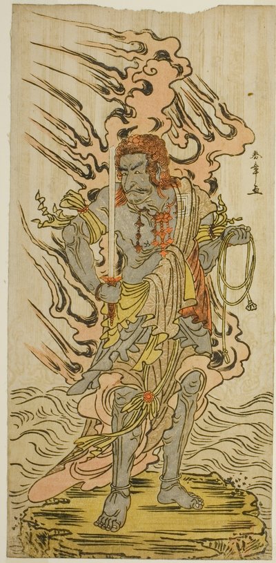 De Acteur Ichikawa Danjuro V als een Stenen Beeld van Fudo Myoo in het Toneelstuk Kitekaeru Nishiki no Wakayaka, Opgevoerd in het Nakamura Theater in de Elfde Maand, 1780 door Katsukawa Shunsho