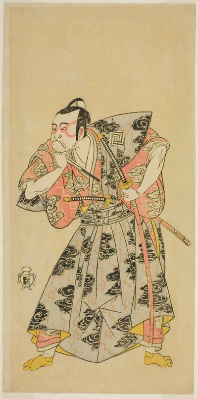 De Acteur Ichikawa Danzo III als Fuwa Banazemon in het stuk Date Moyo Kumo ni Inazuma, opgevoerd in het Morita Theater in de tiende maand, 1768 door Katsukawa Shunsho