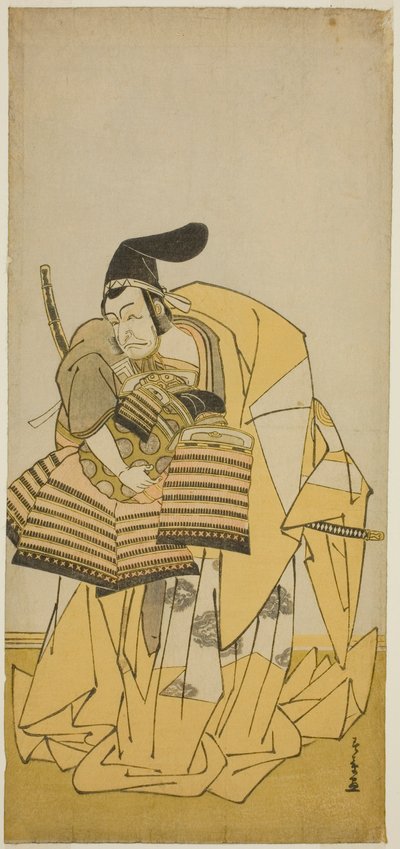De acteur Ichikawa Ebizo III als Kudo Saemon Suketsune in het stuk Kamuri Kotoba Soga no Yukari, uitgevoerd in het Ichimura Theater in de eerste maand, 1776 door Katsukawa Shunsho