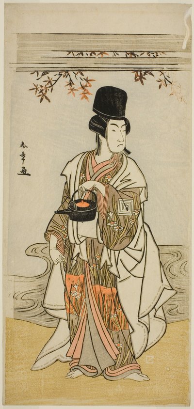 De Acteur Ichikawa Monnosuke II als de Hofdienaar Shoheida Sadamori in het Toneelstuk Masakado Kammuri no Hatsuyuki, Opgevoerd in het Nakamura Theater in de Elfde Maand, 1777 door Katsukawa Shunsho
