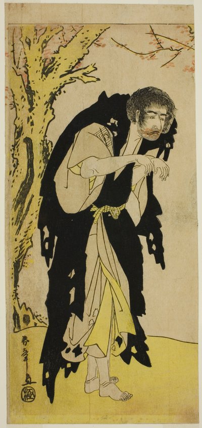 De acteur Ichikawa Monnosuke II als de afvallige monnik Zenjibo vermomd als Dainichibo in het stuk Edo no Fuji Wakayagi Soga, uitgevoerd in het Nakamura Theater in de eerste maand, 1789 door Katsukawa Shunsho