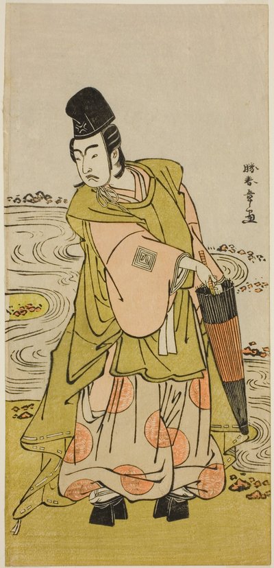 De acteur Ichikawa Yaozo II als Shii no Shosho Okinori in het stuk Sugata no Hana Yuki no Kuronushi, uitgevoerd in het Ichimura Theater in de elfde maand, 1776 door Katsukawa Shunsho