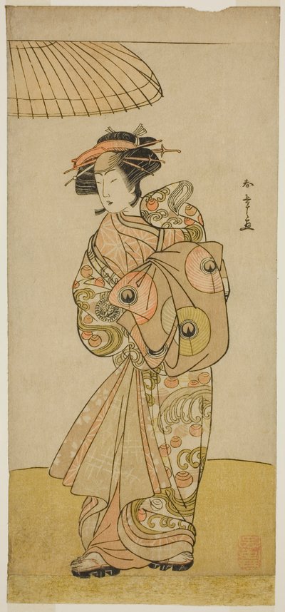 De acteur Ikushima Daikichi III als de courtisane Naniwazu in het stuk Saki Masuya Ume no Kachidoki, uitgevoerd in het Ichimura Theater in de elfde maand, 1777 door Katsukawa Shunsho