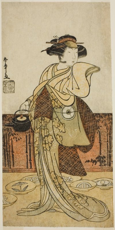 De acteur Iwai Hanshiro IV als Tsukisayo in het stuk Gohiiki Nenne Soga, uitgevoerd in het Nakamura Theater in de eerste maand, 1779 door Katsukawa Shunsho