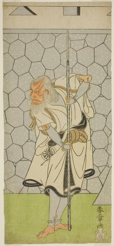 De acteur Matsumoto Koshiro III als Kikuchi Hyogo Narikage in het toneelstuk Katakiuchi Chuko Kagami, uitgevoerd in het Nakamura Theater in de zesde maand, 1770 door Katsukawa Shunsho