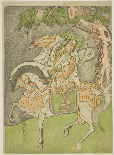 De acteur Matsumoto Koshiro II als Kagekiyo vermomd als Omi Yawatanosuke in het stuk Haru wa Soga Akebono-zoshi, opgevoerd in het Nakamura Theater in de eerste maand, 1772 door Katsukawa Shunsho