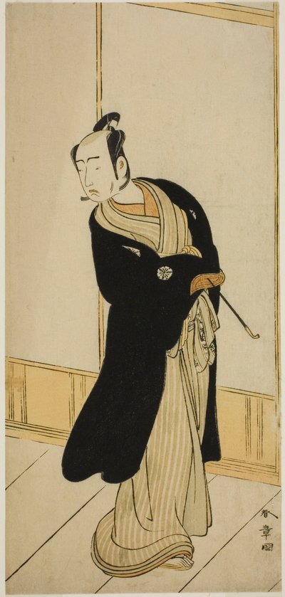 De acteur Matsumoto Koshiro IV als Izutsu Onnanosuke (?) in het stuk Keisei Tsuki no Miyako (?), opgevoerd in het Morita Theater (?) in de negende maand, 1775 (?) door Katsukawa Shunsho