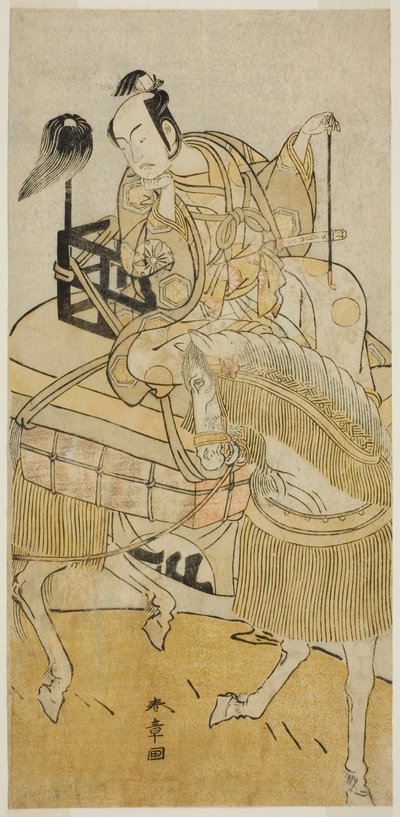 De acteur Matsumoto Koshiro IV als Ogata no Saburo vermomd als Matsuura Saemon in het stuk Ichi no Tomi Tsuki no Kaomise, uitgevoerd in het Morita Theater in de elfde maand, 1774 door Katsukawa Shunsho