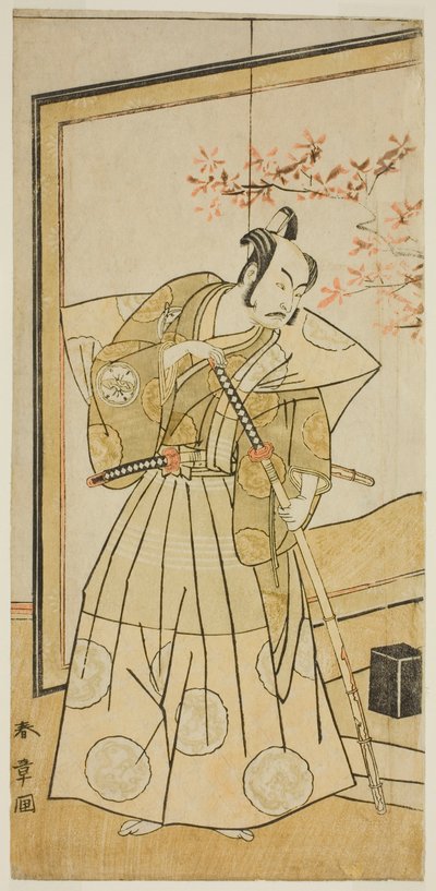 De acteur Nakamura Juzo II als Akita Jonosuke in het stuk Onna Aruji Hatsuyuki no Sekai, uitgevoerd in het Morita Theater in de elfde maand, 1773 door Katsukawa Shunsho