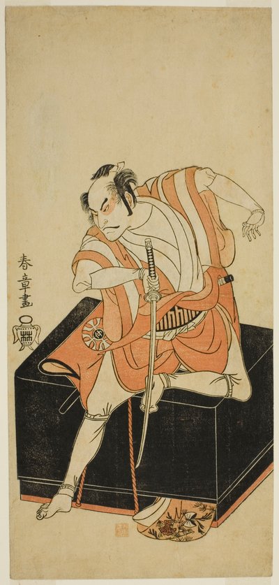 De acteur Nakamura Nakazo I als Izu no Jiro vermomd als Kemmaku no Sabu in het stuk Edo-zakura Sono Omokage, uitgevoerd in het Nakamura Theater in de vijfde maand, 1769 door Katsukawa Shunsho