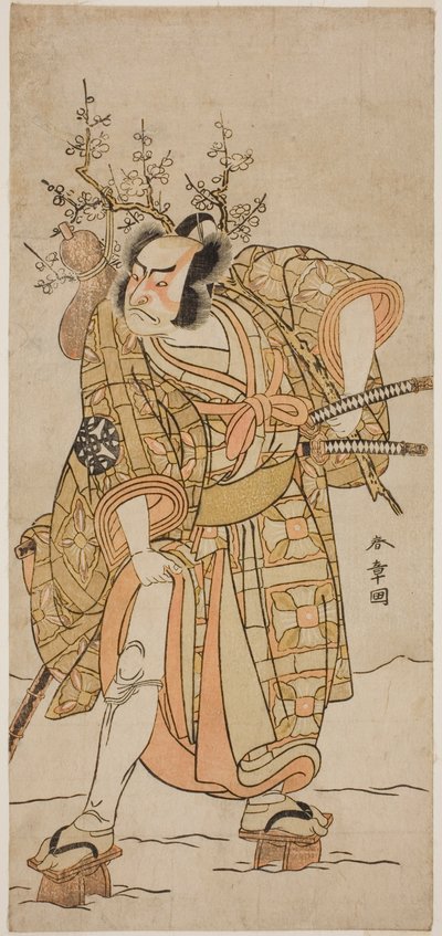 De acteur Nakamura Nakazo I als Matano no Goro in het stuk Hana-zumo Genji Hiiki, uitgevoerd in het Nakamura Theater in de elfde maand, 1775 door Katsukawa Shunsho