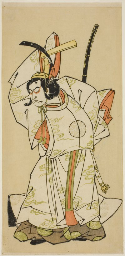 De acteur Nakamura Nakazo I als prins Koreakira (?) in het stuk Gohiiki Kanjincho, uitgevoerd in het Nakamura Theater in de elfde maand, 1773 door Katsukawa Shunsho