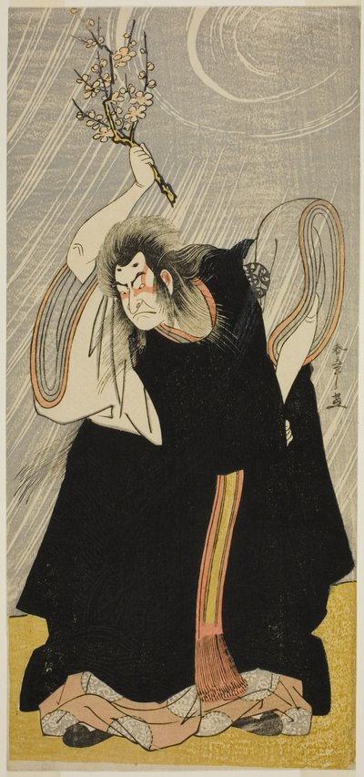 De acteur Nakamura Nakazo I als de dondergod, een incarnatie van Kan Shojo, in het stuk Sugawara Denju Tenarai Kagami, uitgevoerd in het Morita Theater in de derde maand, 1780 door Katsukawa Shunsho