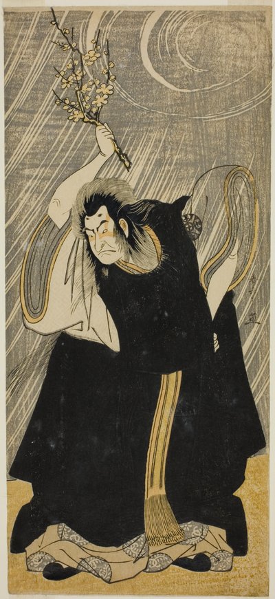 De acteur Nakamura Nakazo I als de dondergod, een incarnatie van Kan Shojo, in het stuk 