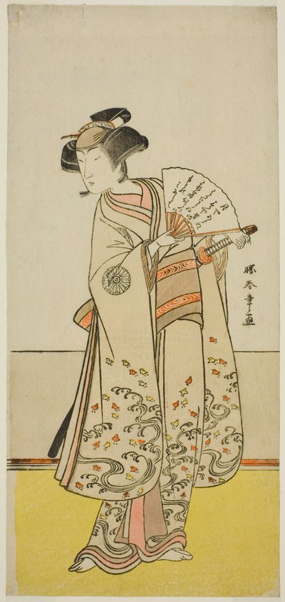 De acteur Nakamura Noshio I als Oiso no Tora (?) in het stuk Shida Yuzuriha Horai Soga (?), opgevoerd in het Morita Theater (?) in de eerste maand, 1775 (?) door Katsukawa Shunsho
