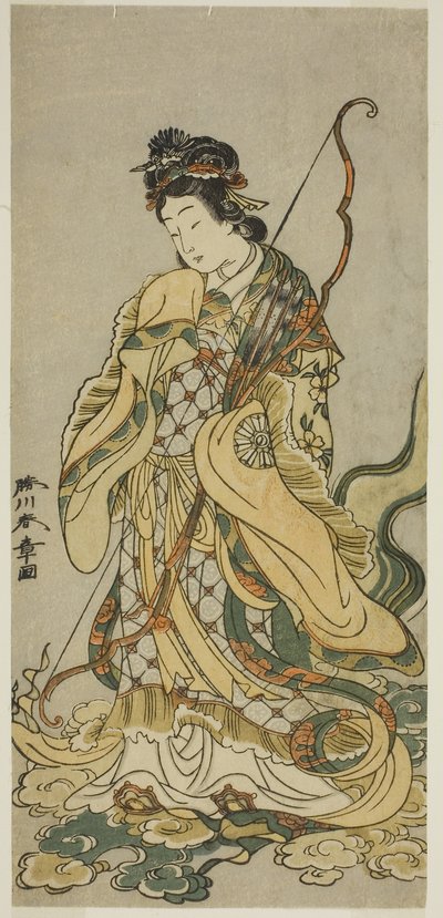 De acteur Nakamura Noshio I als de godin Benzaiten van Enoshima in het stuk Onno Aruji Hatsuyuki no Sekai, uitgevoerd in het Morita Theater in de elfde maand, c.1773 door Katsukawa Shunsho
