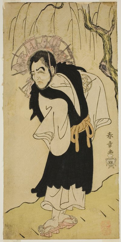 De acteur Nakamura Utaemon I als monnik Seigen van de Kiyomizu Tempel in het stuk Soga Moyo Aigo no Wakamatsu, opgevoerd in het Nakamura Theater in de derde maand, 1769 door Katsukawa Shunsho