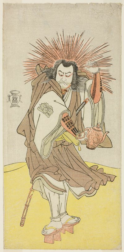 De acteur Nakayama Kojuro VI als Osada no Taro Kagemune (in werkelijkheid Hatcho Tsubute no Kiheiji), in de gedaante van een lampaansteker van Gion Shrine, in akte drie uit deel een van het toneelstuk Yukimotsu Take Furisode Genji (Snow-Covered Bamboo: Gen door Katsukawa Shunsho