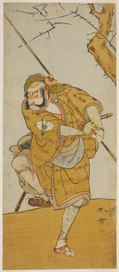 De acteur Onoe Matsusuke I als Kobayashi no Asahina vermomd als vogelvanger in het stuk Edo no Haru Meisho Soga, opgevoerd in het Ichimura Theater in de derde maand, 1773 door Katsukawa Shunsho