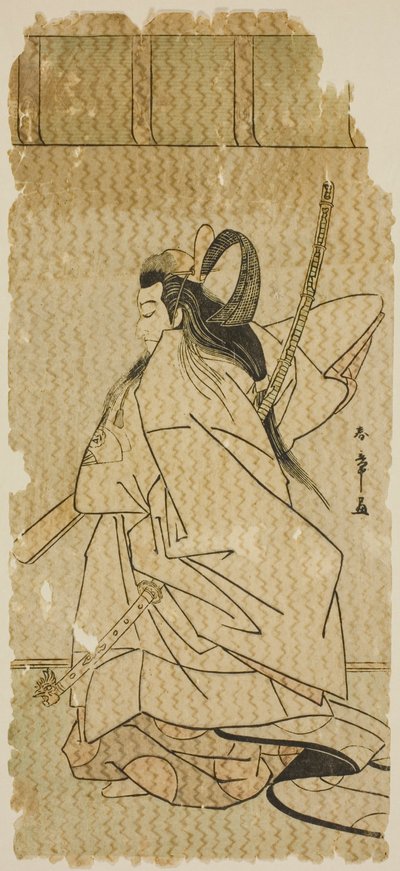 De acteur Onoe Matsusuke I als prins Takanori in het stuk "Kaeribana Eiyu Taiheiki," uitgevoerd in het Nakamura Theater in de elfde maand, 1779 door Katsukawa Shunsho