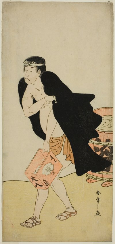 De acteur Onoe Matsusuke I als de draagstoel drager Gohei in het stuk Kitekaeru Nishiki no Wakayaka, uitgevoerd in het Nakamura Theater in de elfde maand, 1780 door Katsukawa Shunsho