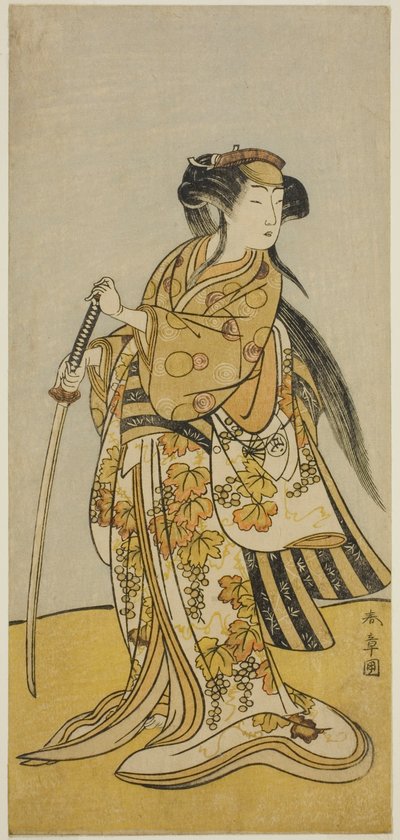 De Acteur Onoe Tamizo I als Kureha (?) in het Toneelstuk Shusse Taiheiki (?), Opgevoerd in het Nakamura Theater (?) in de Achtste Maand, 1775 (?) door Katsukawa Shunsho