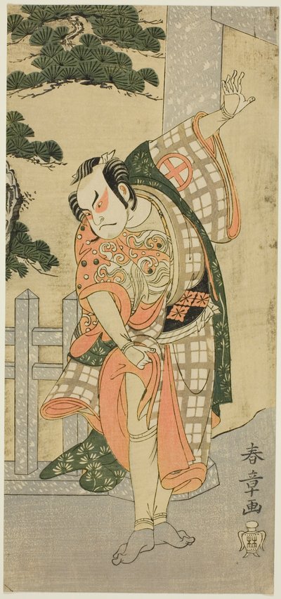 De acteur Otani Hiroji III in een toneelpose (Mie) voor een schrijnpoort door Katsukawa Shunsho