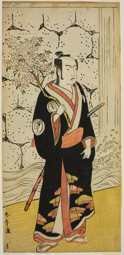 De acteur Sawamura Sojuro III als Sonobe Zaemon in het stuk "Shin Usuyuki Monogatari," uitgevoerd in het Ichimura Theater in de achtste maand, 1779 door Katsukawa Shunsho