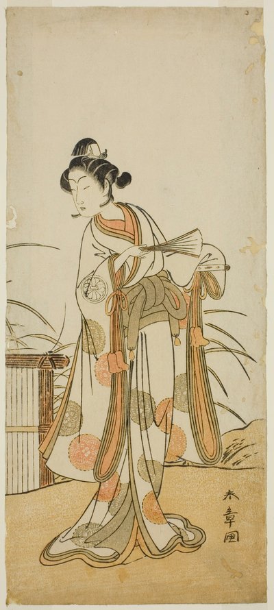 De acteur Segawa Kikunojo III als Aigo no Waka in het stuk Chigo Sakura Jusan Kane, uitgevoerd in het Ichimura Theater in de elfde maand, 1774 door Katsukawa Shunsho