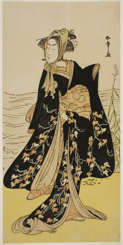 De acteur Segawa Kikunojo III als de straatwandelaar Otsuyu in het stuk Cho Chidori Wakayagi Soga, uitgevoerd in het Ichimura Theater in de tweede maand, 1779 door Katsukawa Shunsho