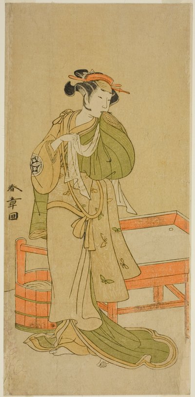 De Acteur Yamashita Kinsaku II als Moshio in het Toneelstuk Izu-goyomi Shibai no Ganjitsu, Opgevoerd in het Morita Theater in de Elfde Maand, 1772 door Katsukawa Shunsho