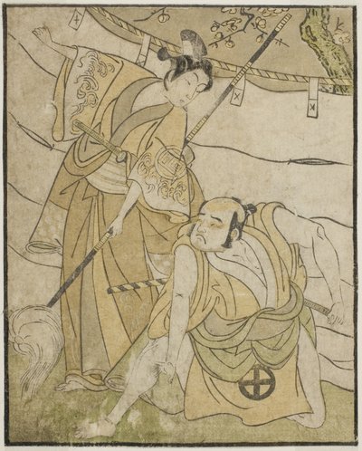 De acteurs Otani Tomoemon I als Emohei (rechts), en Sanogawa Ichimatsu II als Sanada Yoichi (links), in het stuk Myoto-giku Izu no Kisewata, uitgevoerd in het Ichimura Theater in de elfde maand, 1770 door Katsukawa Shunsho