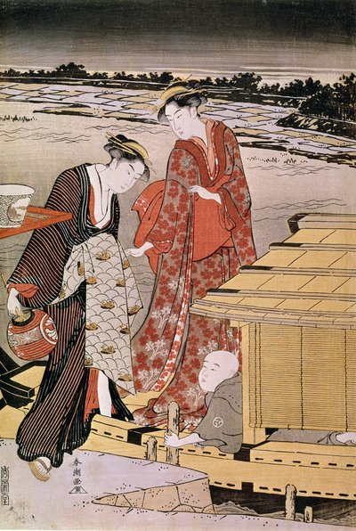 Schemering op de Sumida-rivier door Katsukawa Shunsho