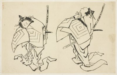 Danjuro V of VI, Kabuki Acteur, in Arigoto Rol (twee studies), ca. 1815-1849 door Katsushika (school of) Hokusai
