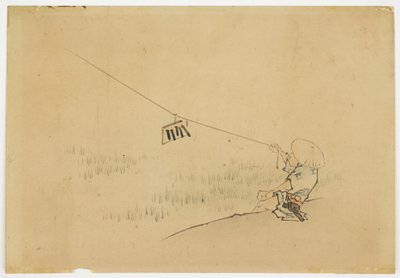 Boer vlieger met vogelklapper, ca. 1850 door Katsushika (school of) Hokusai