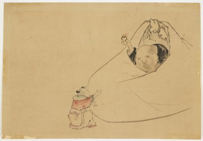 Hotei Biedt een Brandend Juweel aan een Kleine Jongen door Katsushika (school of) Hokusai