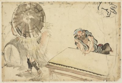 Mochi-maker en een tatami-maker (twee schetsen), ca. 1815-1849 door Katsushika (school of) Hokusai