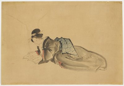 Liggende Courtisane die Leest door Katsushika (school of) Hokusai
