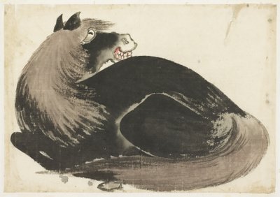 Liggend paard door Katsushika (school of) Hokusai
