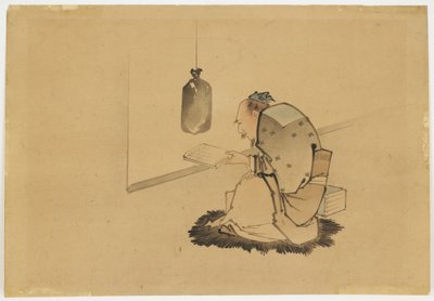 Geleerde die bij een raam leest, ca. 1850 door Katsushika (school of) Hokusai