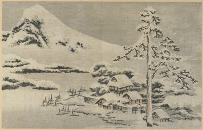 Kustdorp in de sneeuw door Katsushika Hokusai