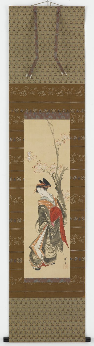 Een Courtisane onder een Kersenboom door Katsushika Hokusai
