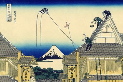Een schets van de Mitsui-winkel in Suruga-straat in Edo, c.1830 (houtsnede) door Katsushika Hokusai