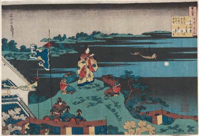 Abe no Nakamaro, zevende dichter in de serie Honderd gedichten door honderd dichters uitgelegd door de verpleegster door Katsushika Hokusai