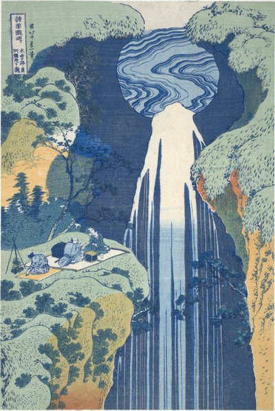 Amida-waterval diep in de verte op de Kiso-weg, uit de serie Tour van watervallen in verschillende provincies door Katsushika Hokusai