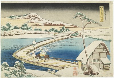 Een oud uitzicht op de pontonbrug bij Sano, Ko_zuke provincie, 1833-1834 door Katsushika Hokusai